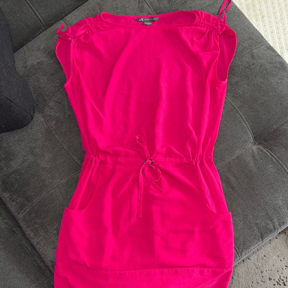 Armani Exchange Hot Pink Sleeveless Drawstring Mini Dress